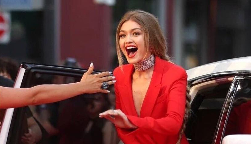 gigi hadid red suit